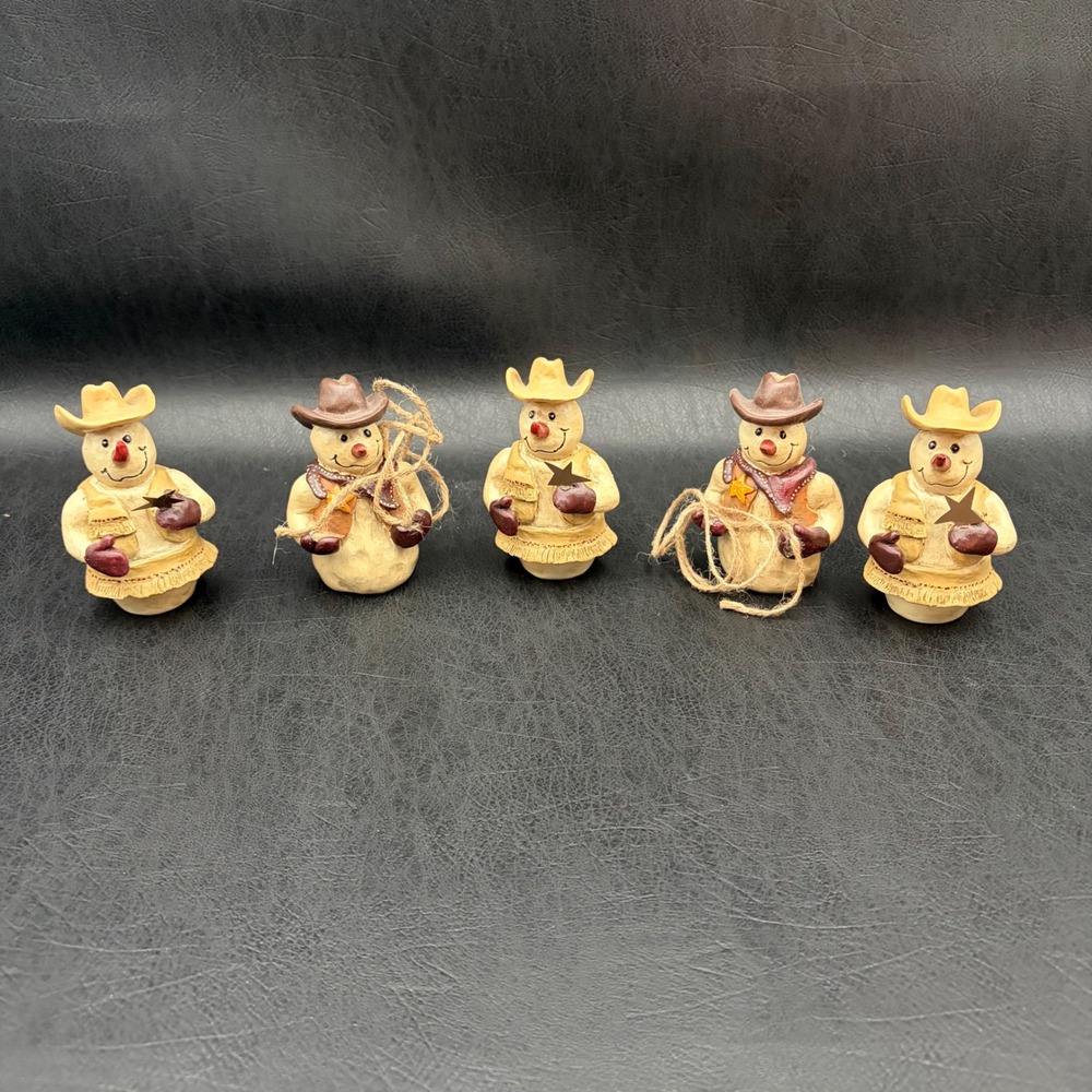Vintage Style Cowboy Snowman Figurine Set of 5 Western Christmas Decor 4 Inch